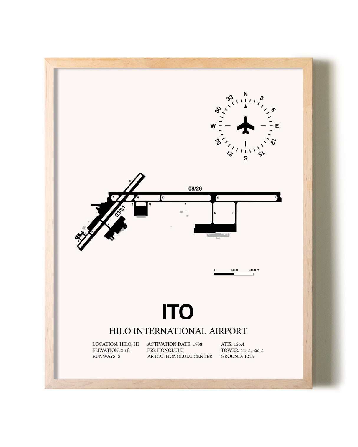 Hilo International Airport framed wall art in white frame