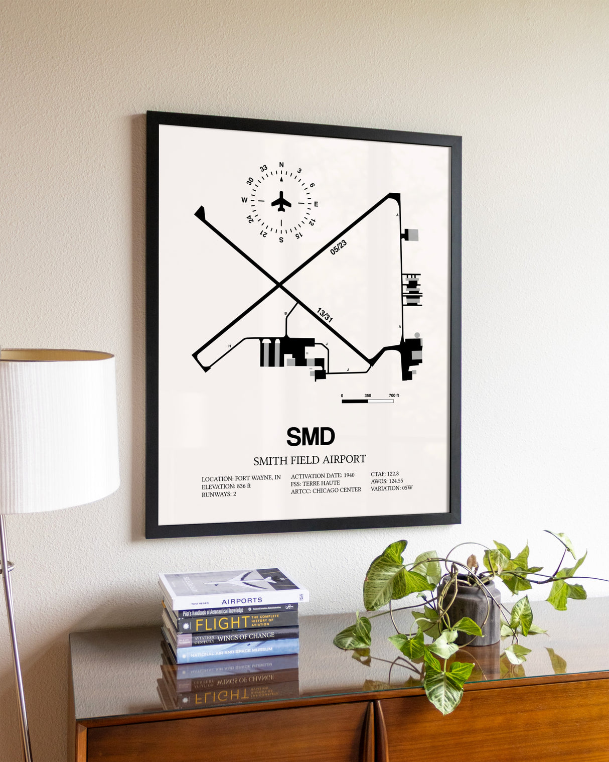 Smith Field Airport aviation wall décor in black wood frame