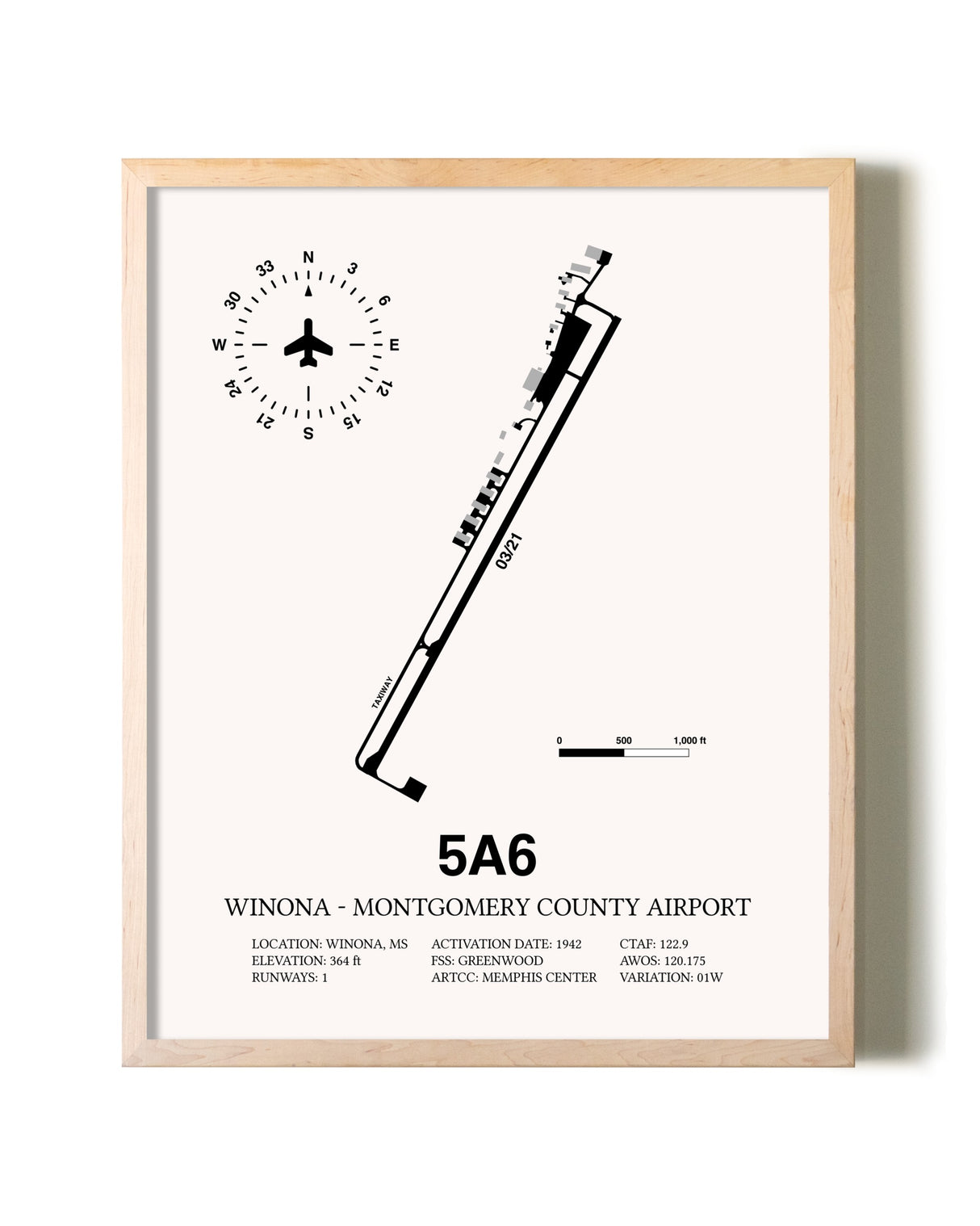 Winona - Montgomery County Airport framed wall art in white frame