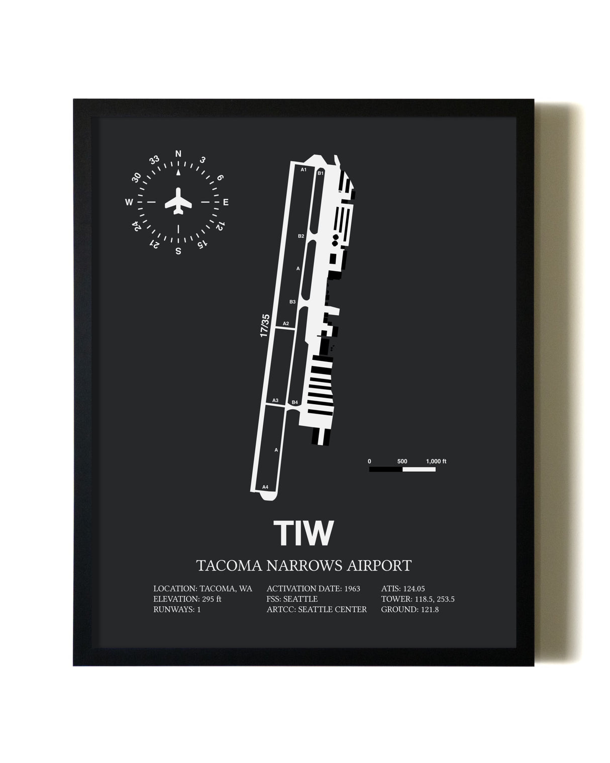Unframed Tacoma Narrows Airport map print poster
