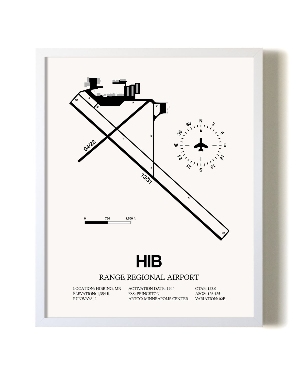 Range Regional Airport airport map poster in oak frame