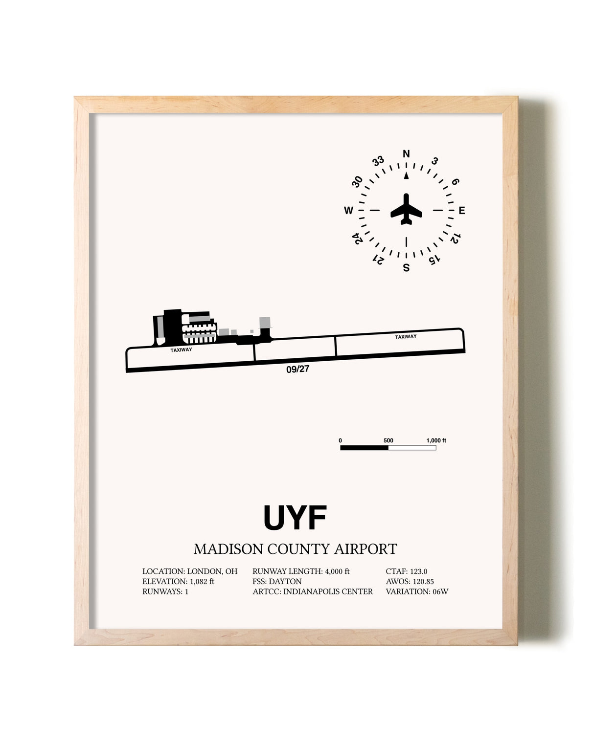 Madison County Airport framed wall art in white frame