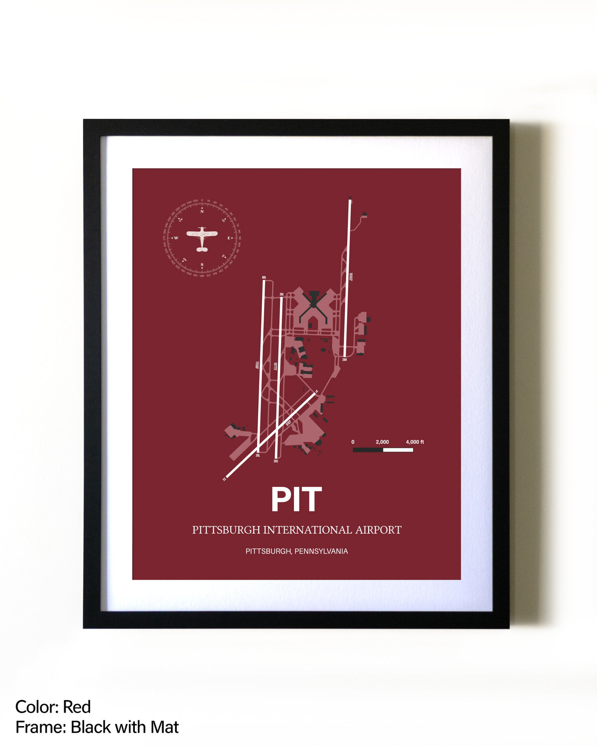 Pittsburgh International Airport aviation wall décor in black wood frame
