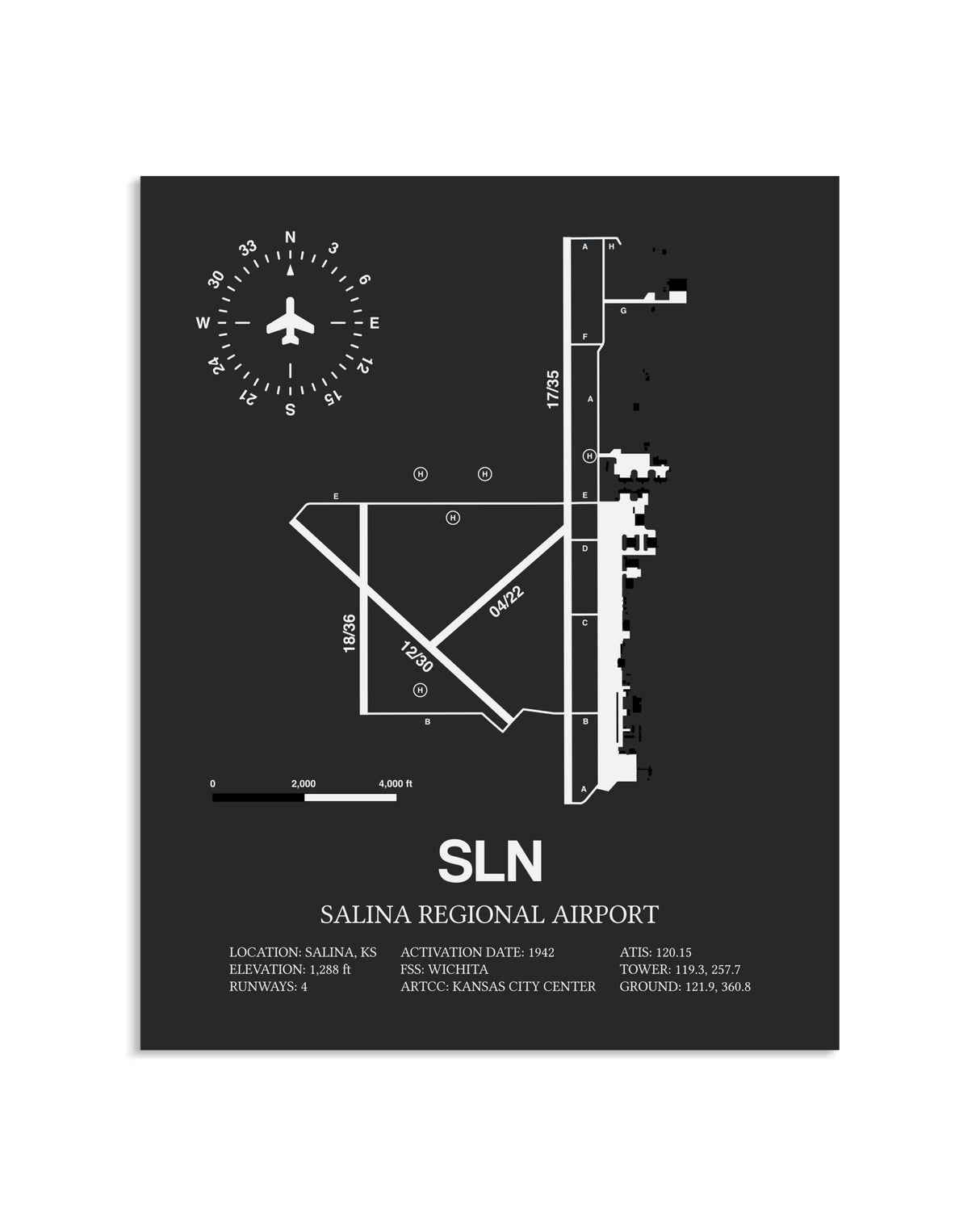 Gray Framed Salina Regional Airport layout wall art poster