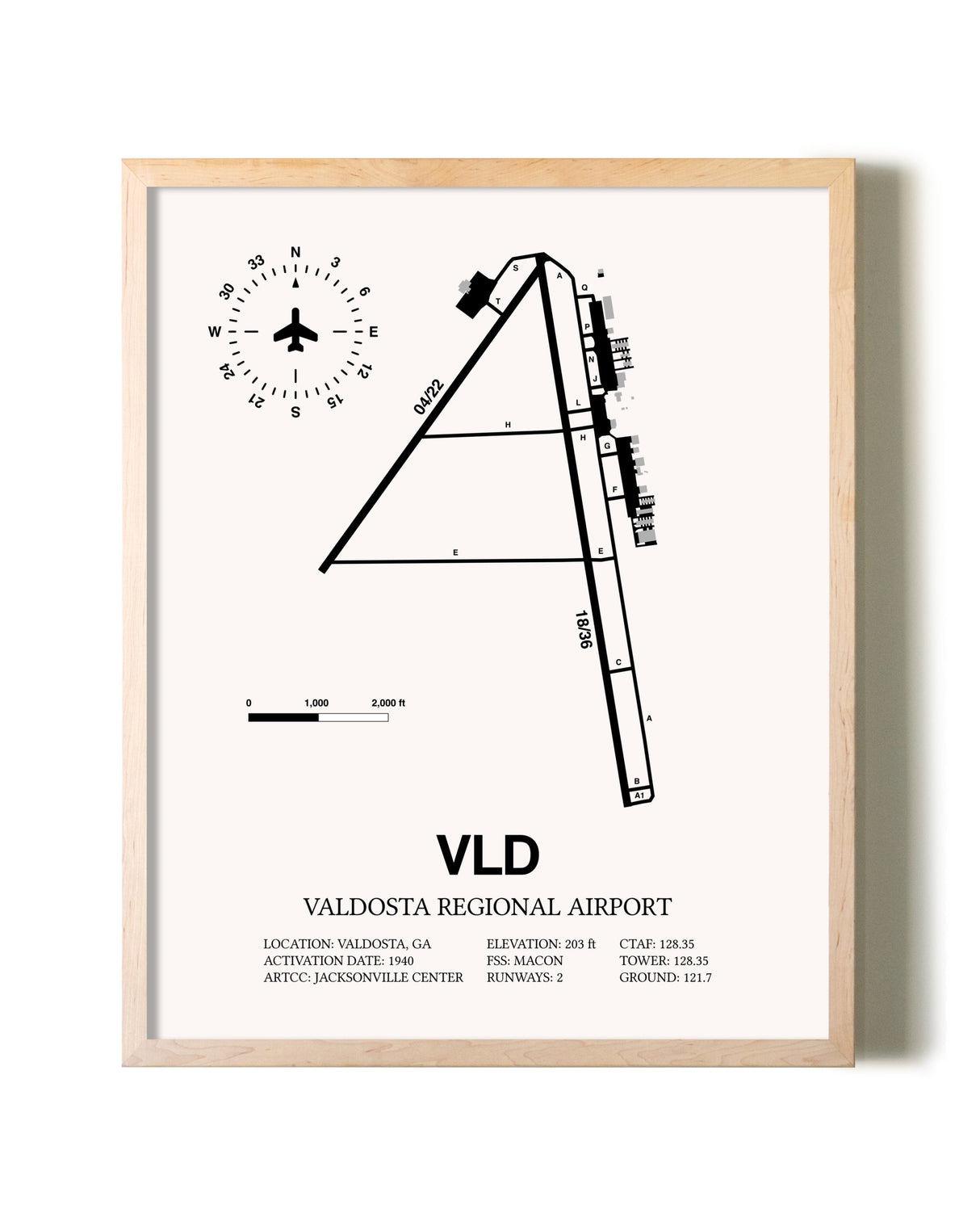 Valdosta Regional Airport framed wall art in white frame