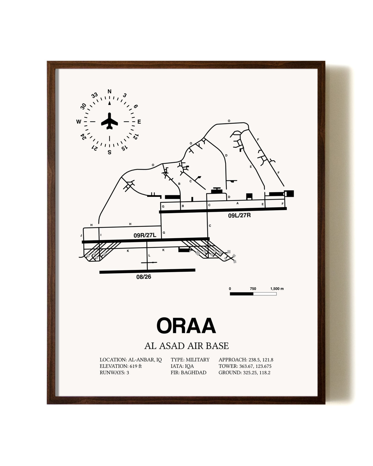 Al Asad Air Base aviation print in walnut frame