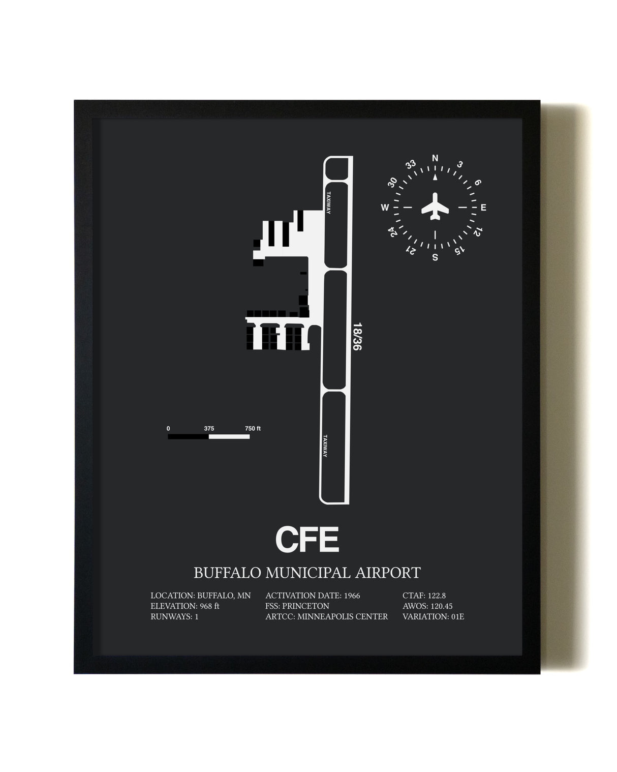 Unframed Buffalo Municipal Airport map print poster