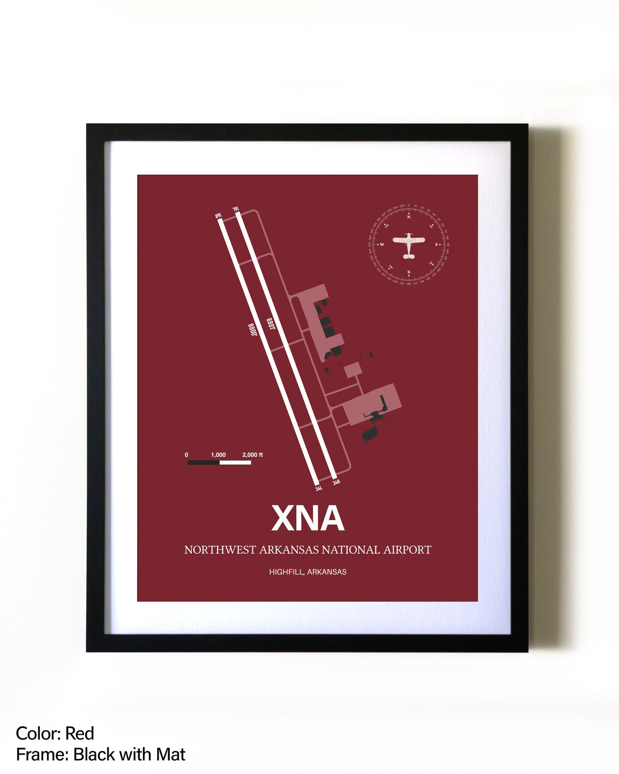 Northwest Arkansas National Airport aviation wall décor in black wood frame