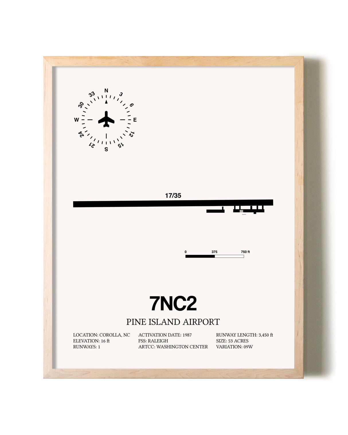 Pine Island Airport framed wall art in white frame