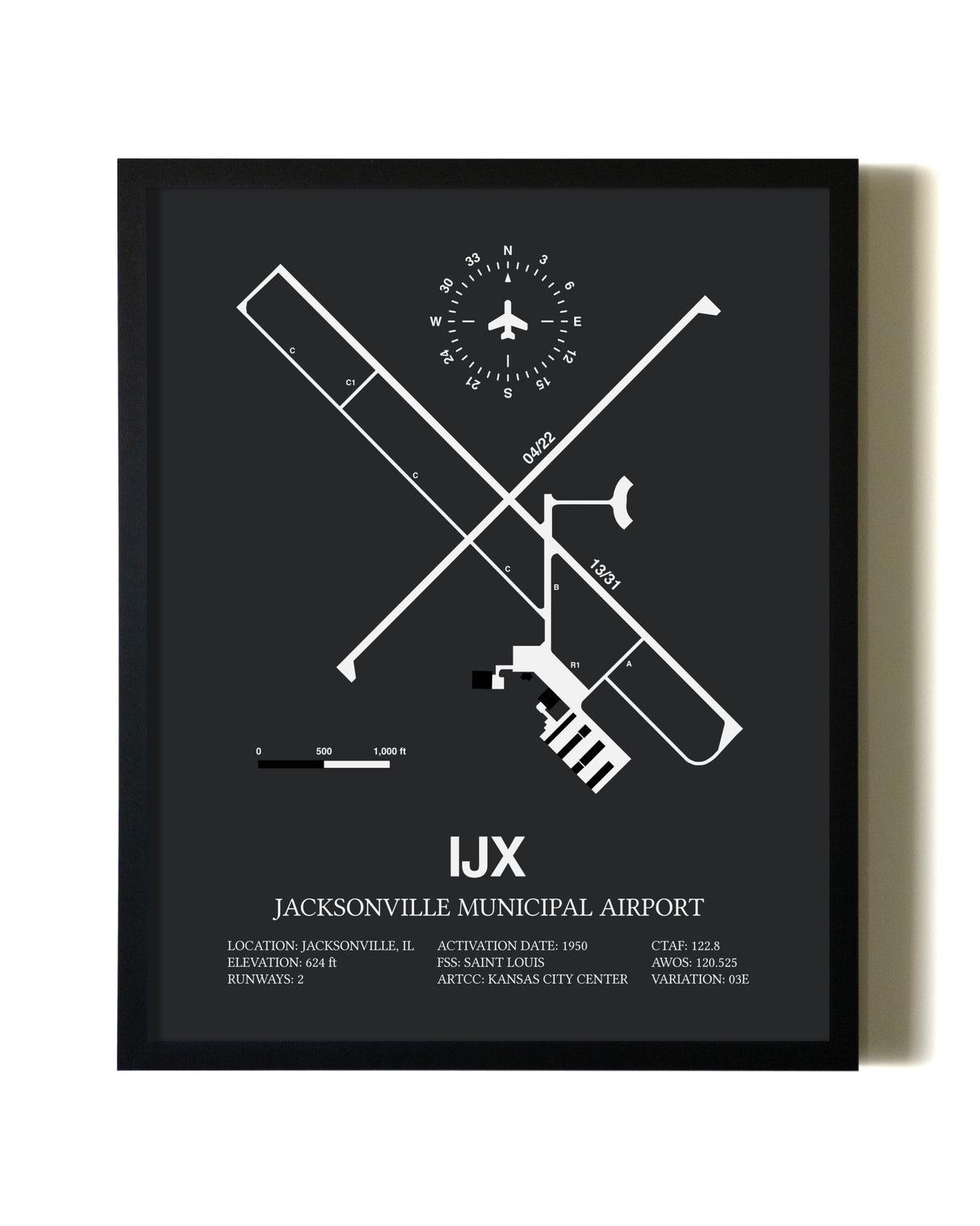 Unframed Jacksonville Municipal Airport map print poster
