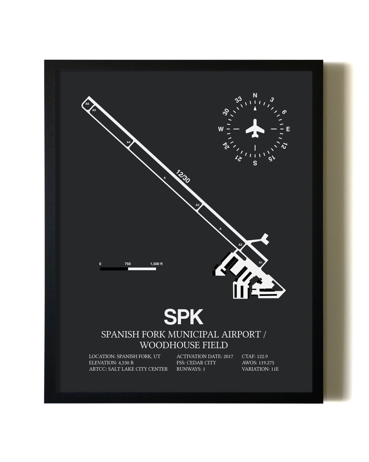 Unframed Spanish Fork Municipal Airport / Woodhouse Field map print poster