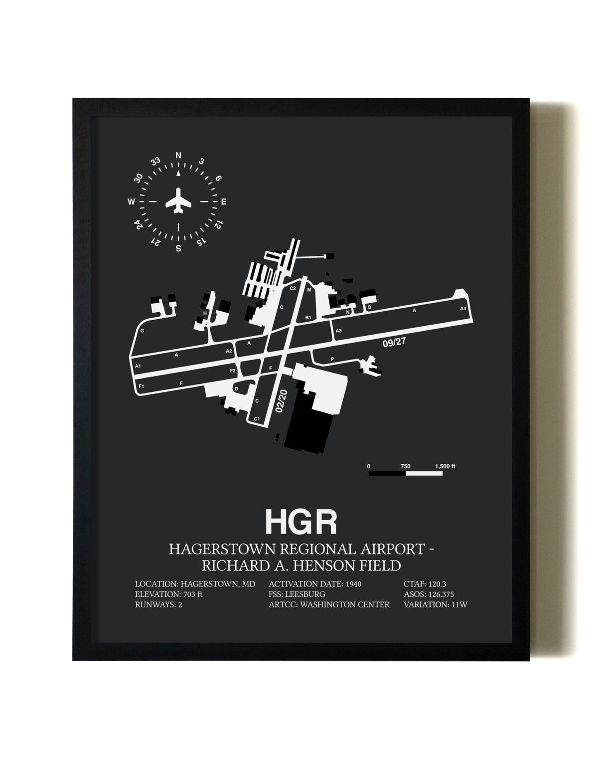 Unframed Hagerstown Regional Airport-Richard A. Henson Field map print poster