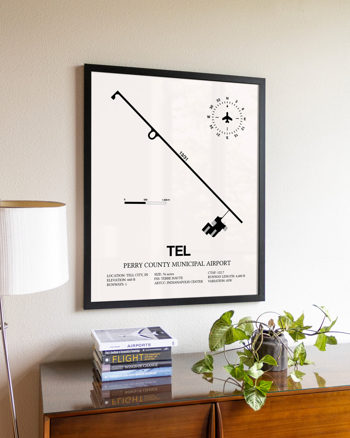 Perry County Municipal Airport aviation wall décor in black wood frame