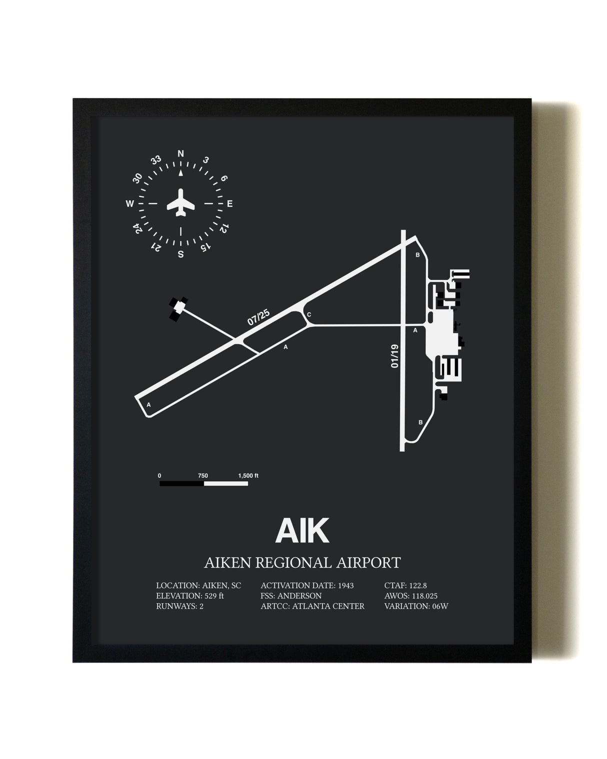 Unframed Aiken Regional Airport map print poster