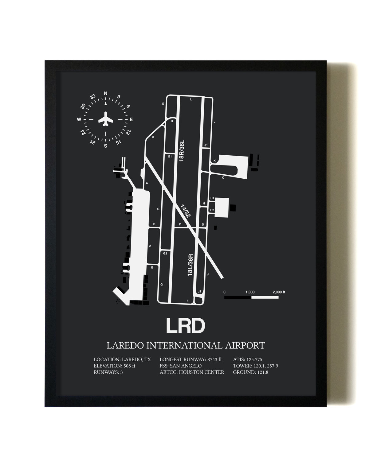 Unframed Laredo International Airport map print poster