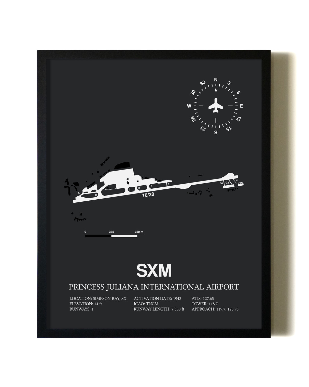 Unframed Princess Juliana International Airport map print poster