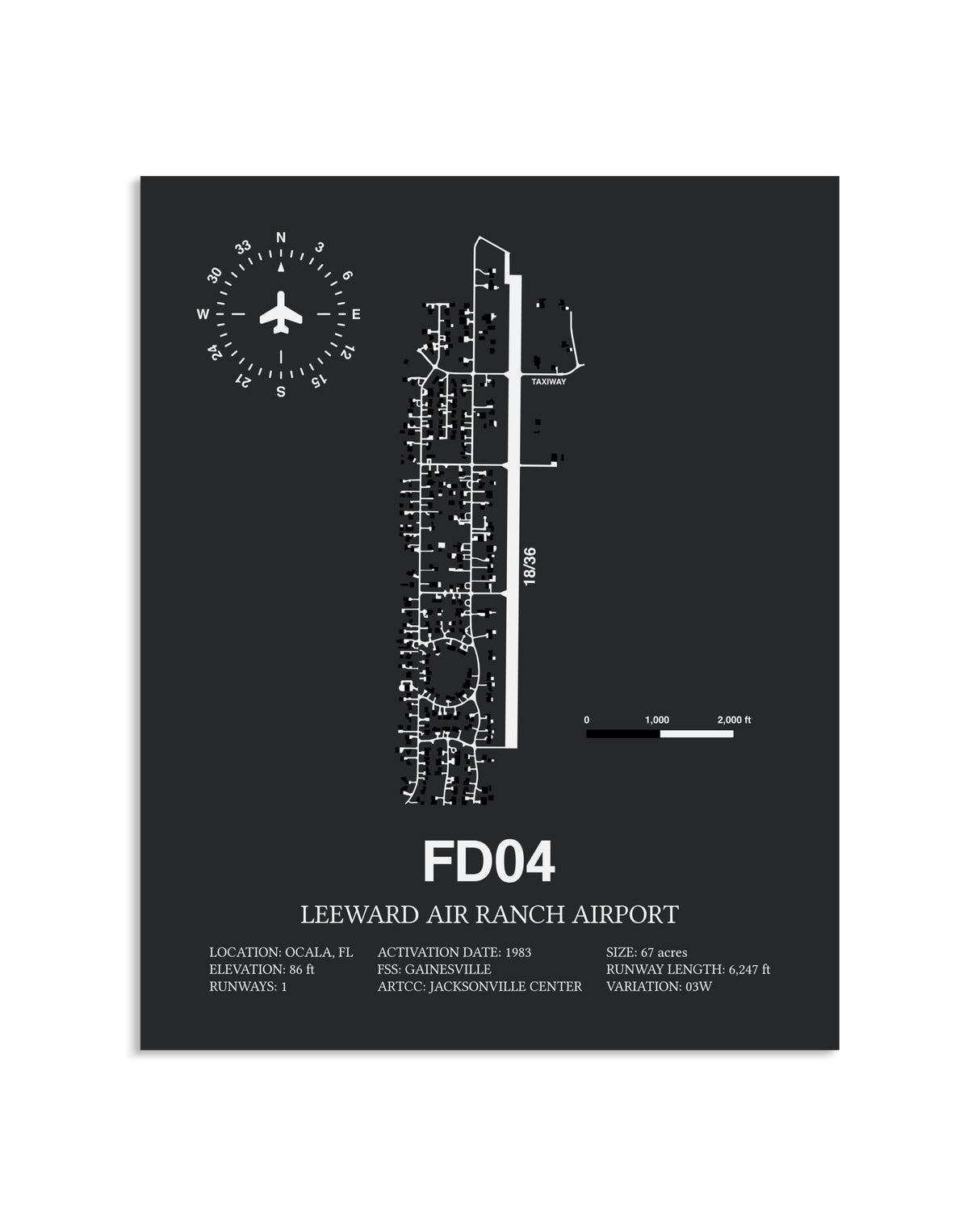 Gray Framed Leeward Air Ranch Airport layout wall art poster