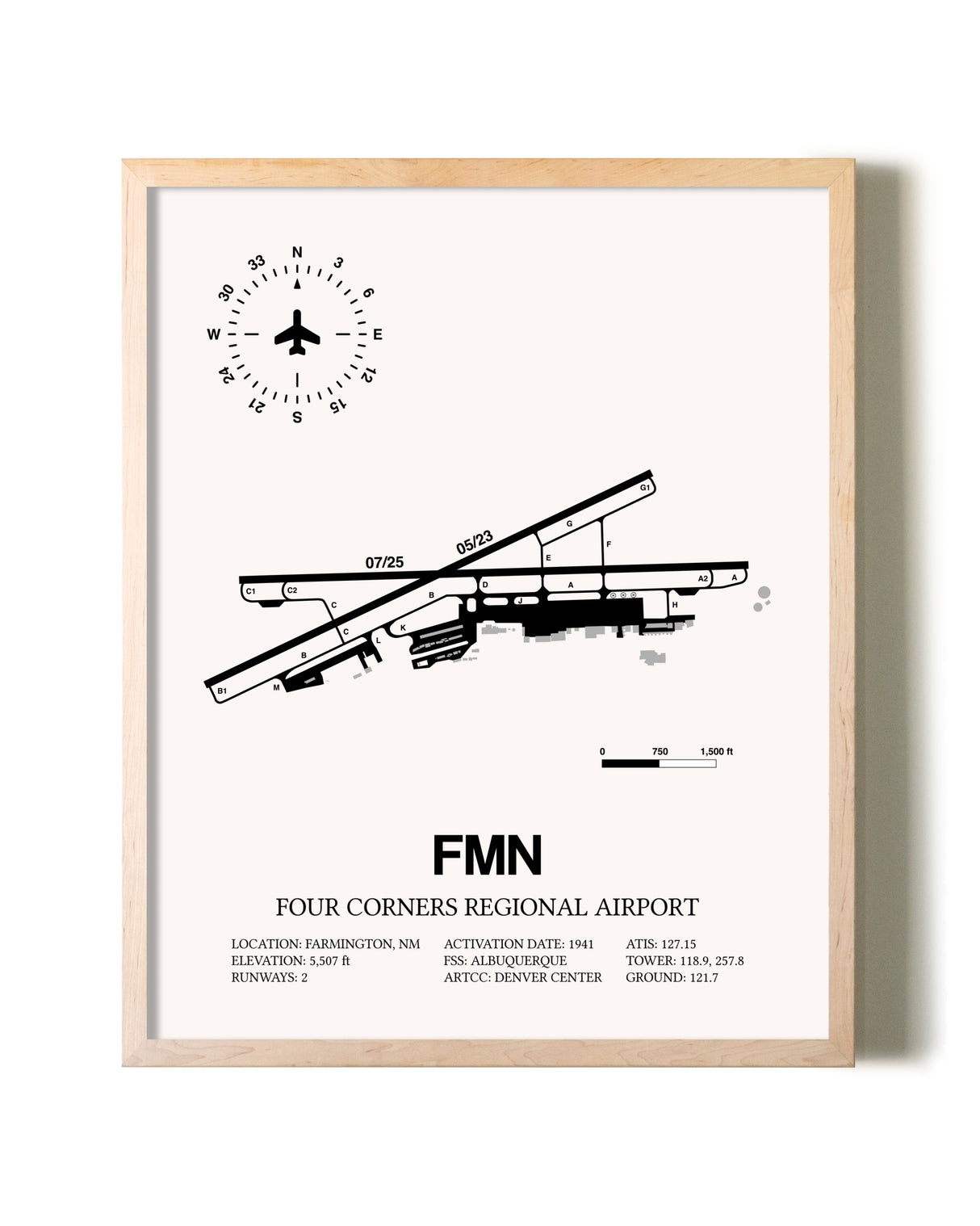 Four Corners Regional Airport framed wall art in white frame