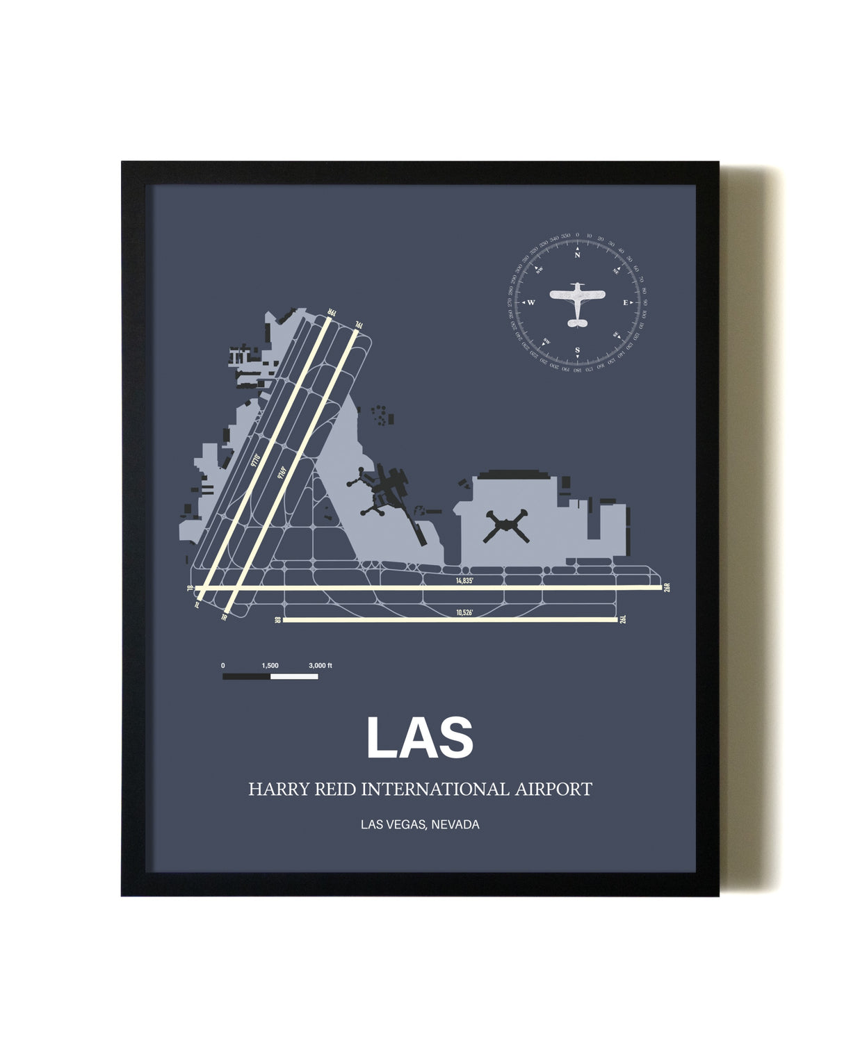 Blue and Cream Framed Harry Reid International Airport layout wall art poster