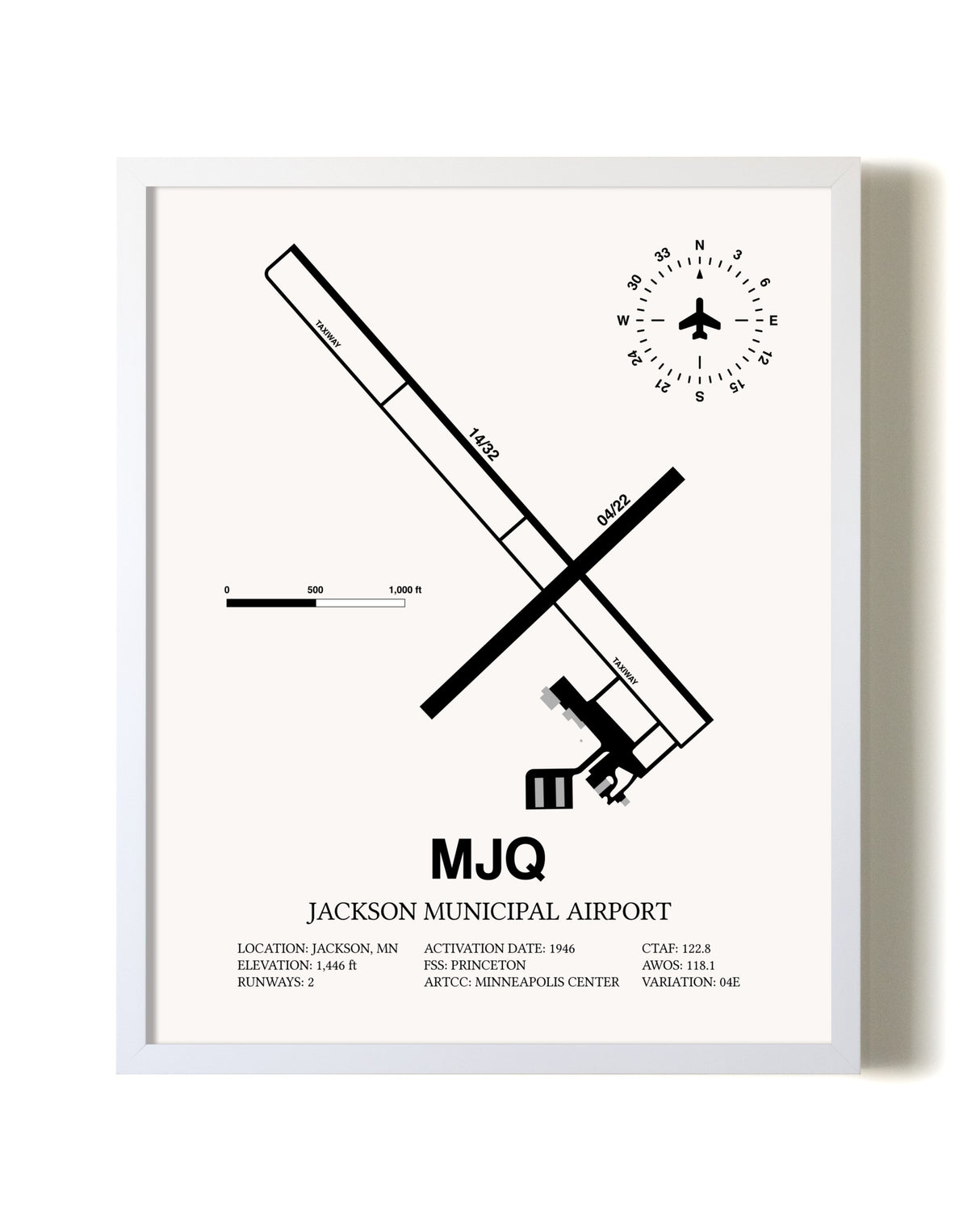 Jackson Municipal Airport airport map poster in oak frame