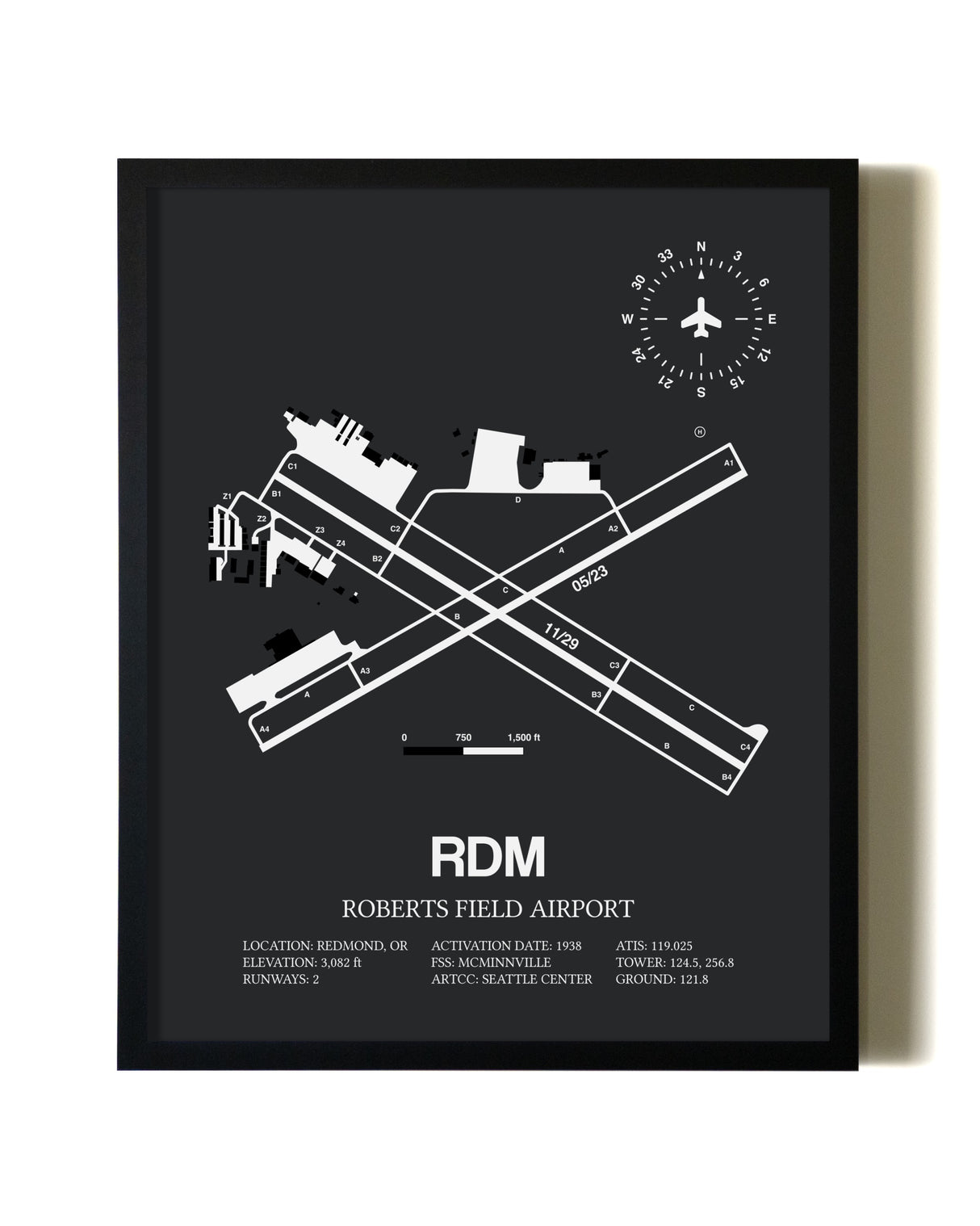 Unframed Roberts Field Airport map print poster