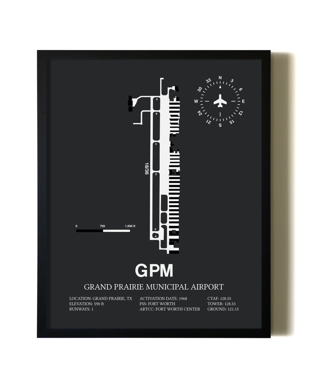Unframed Grand Prairie Municipal Airport map print poster