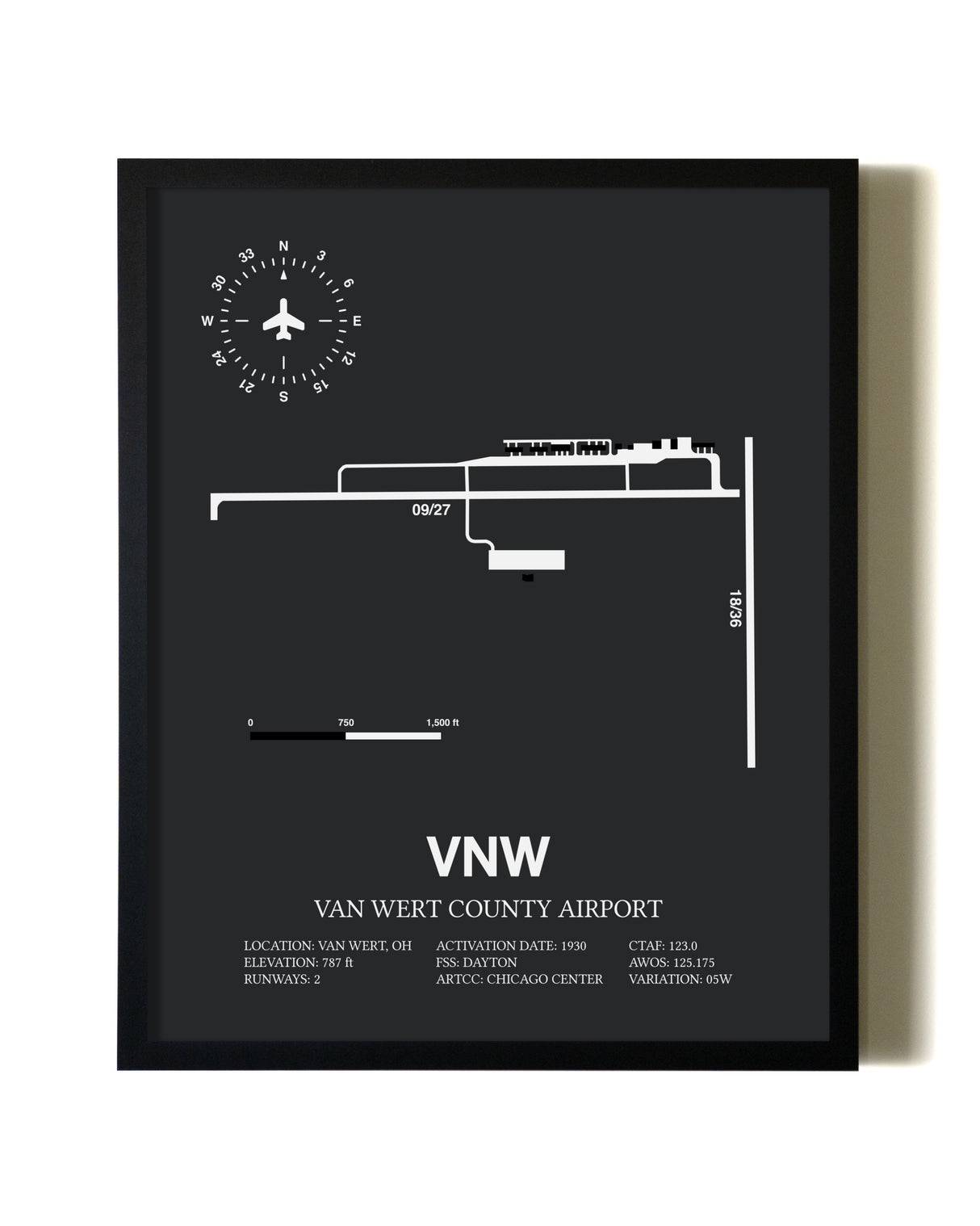 Unframed Van Wert County Airport map print poster