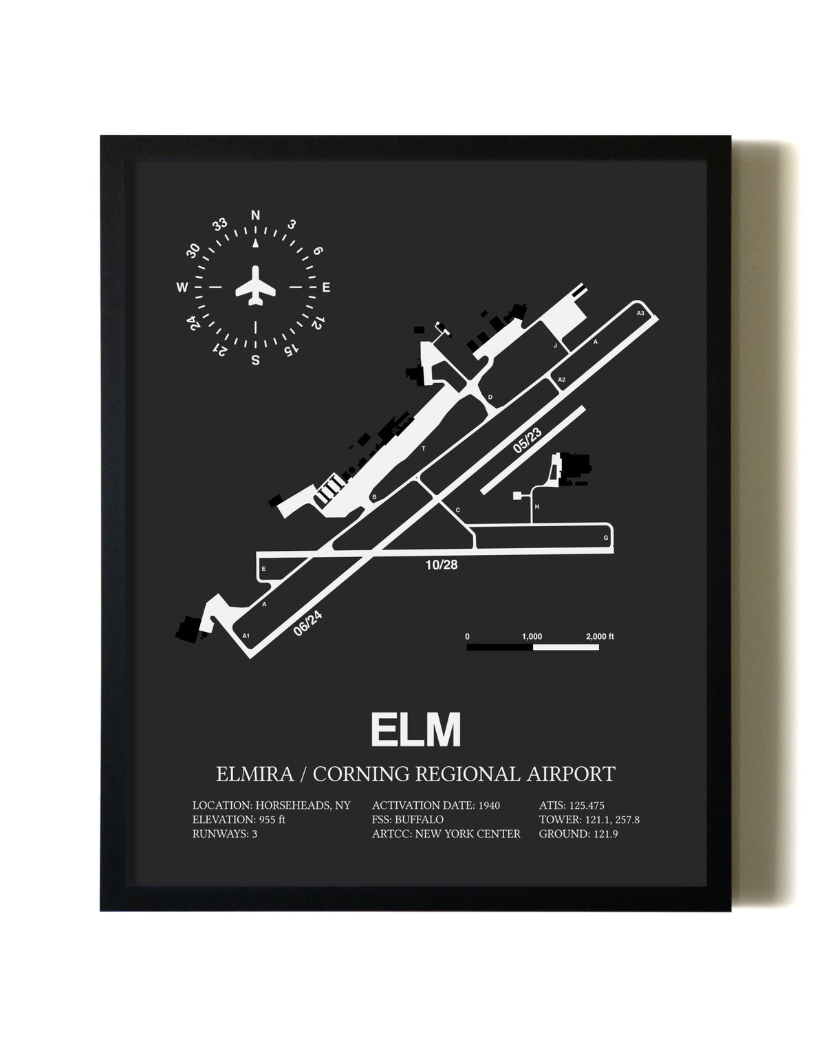 Unframed Elmira / Corning Regional Airport map print poster