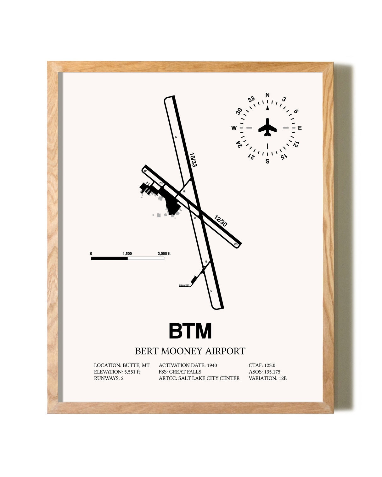 Bert Mooney Airport framed print in natural wood frame