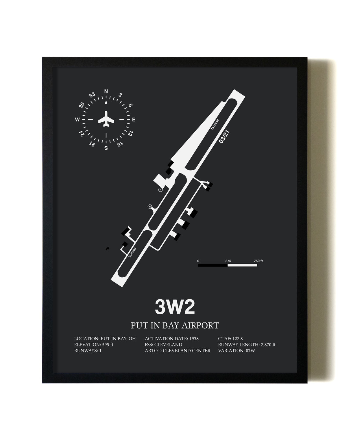 Unframed Put in Bay Airport map print poster