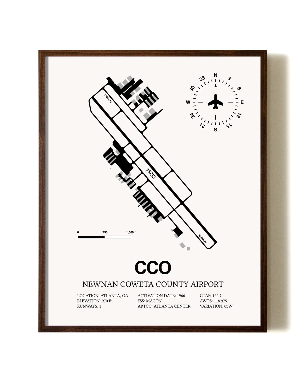 Newnan Coweta County Airport aviation print in walnut frame