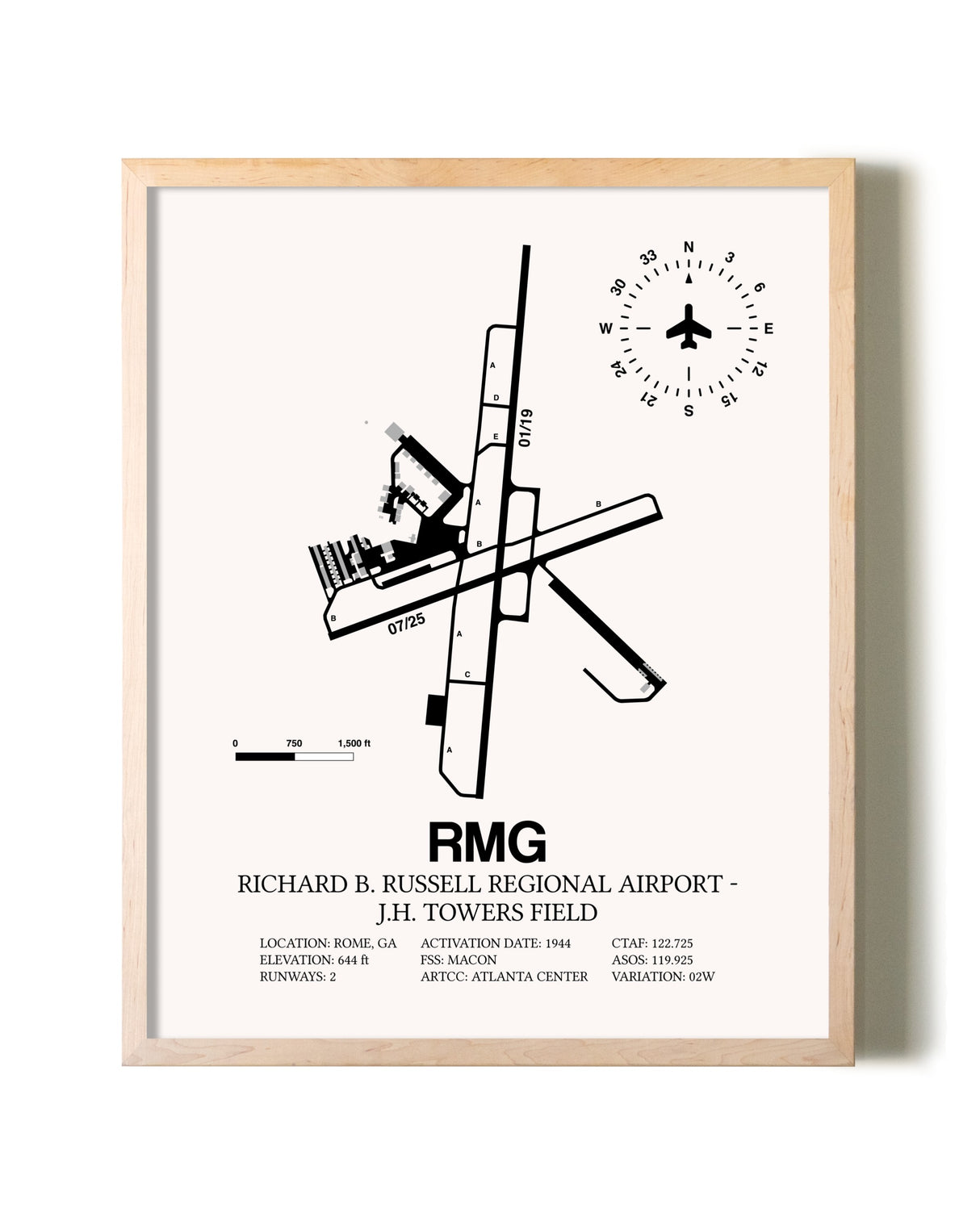 Richard B. Russell Regional Airport - J.H. Towers Field framed wall art in white frame