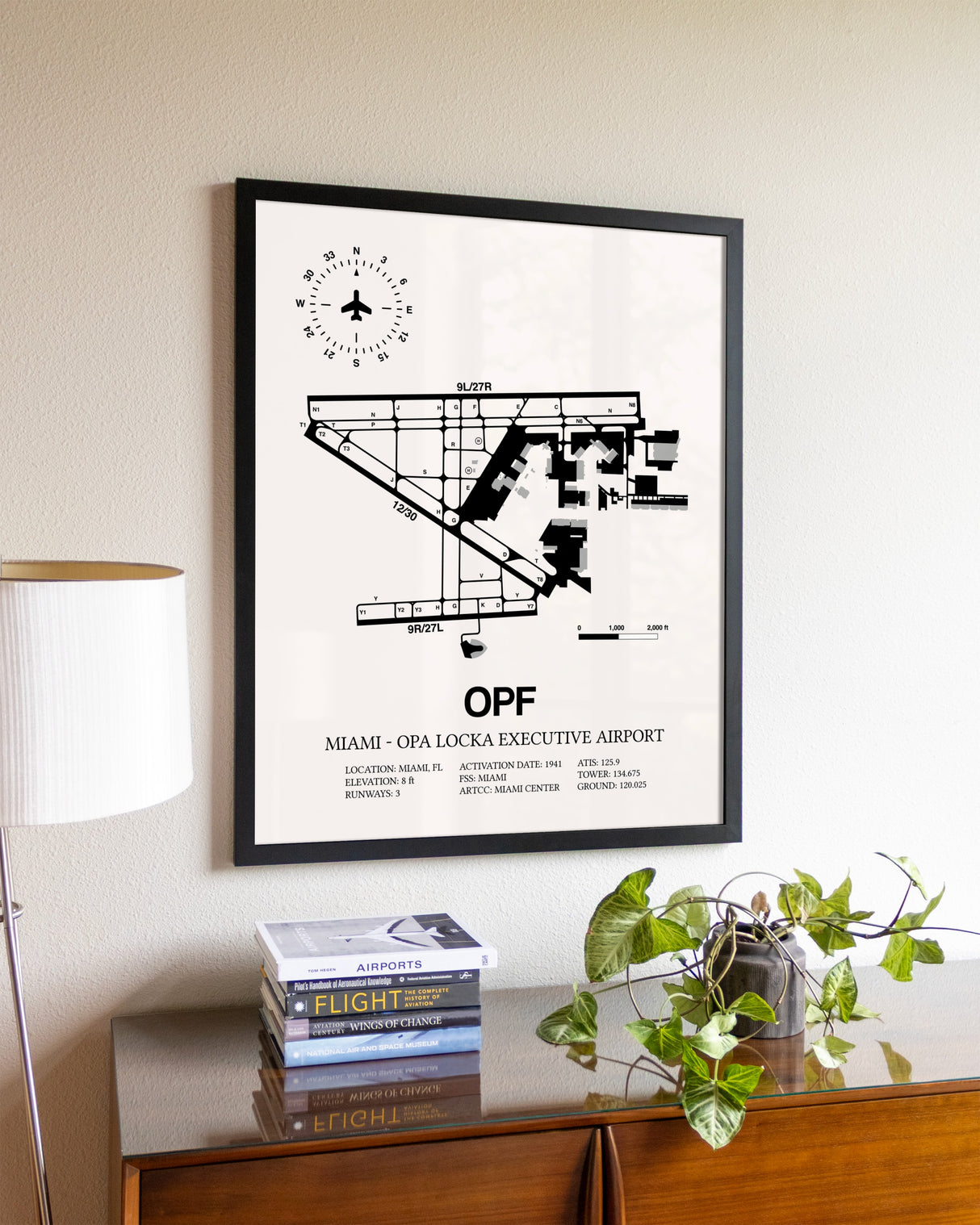 Miami-Opa Locka Executive Airport aviation wall décor in black wood frame