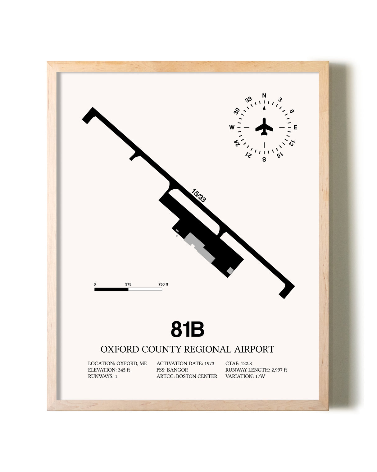 Oxford County Regional Airport framed wall art in white frame
