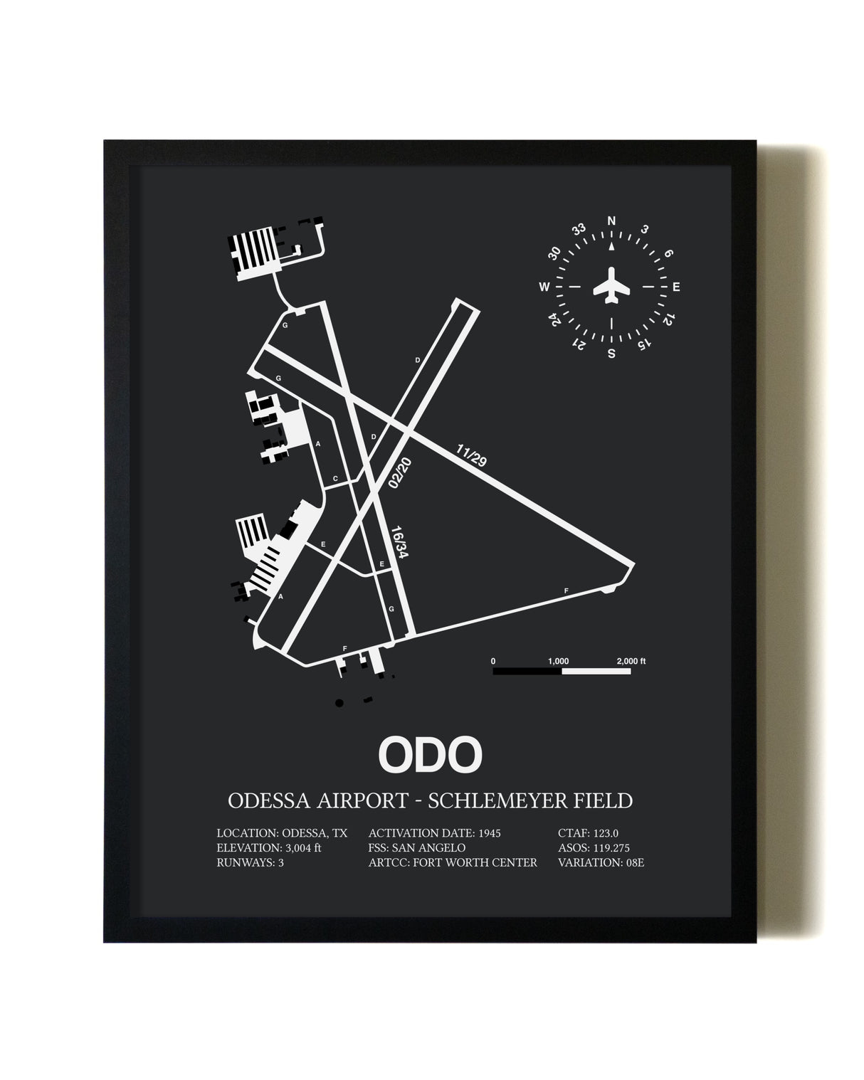 Unframed Odessa Airport-Schlemeyer Field map print poster