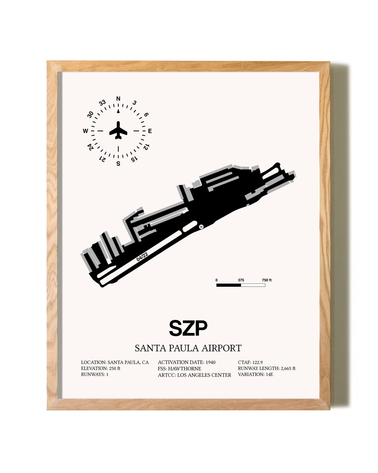 Santa Paula Airport framed print in natural wood frame