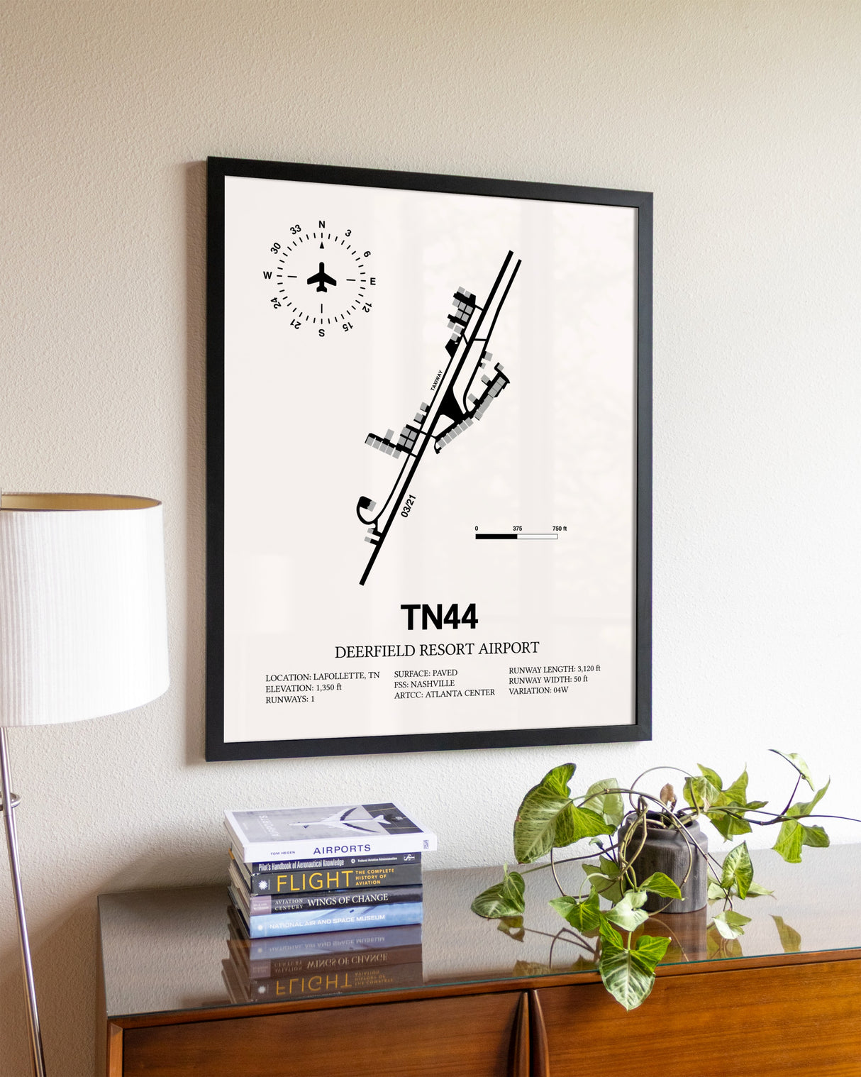 Deerfield Resort Airport aviation wall décor in black wood frame
