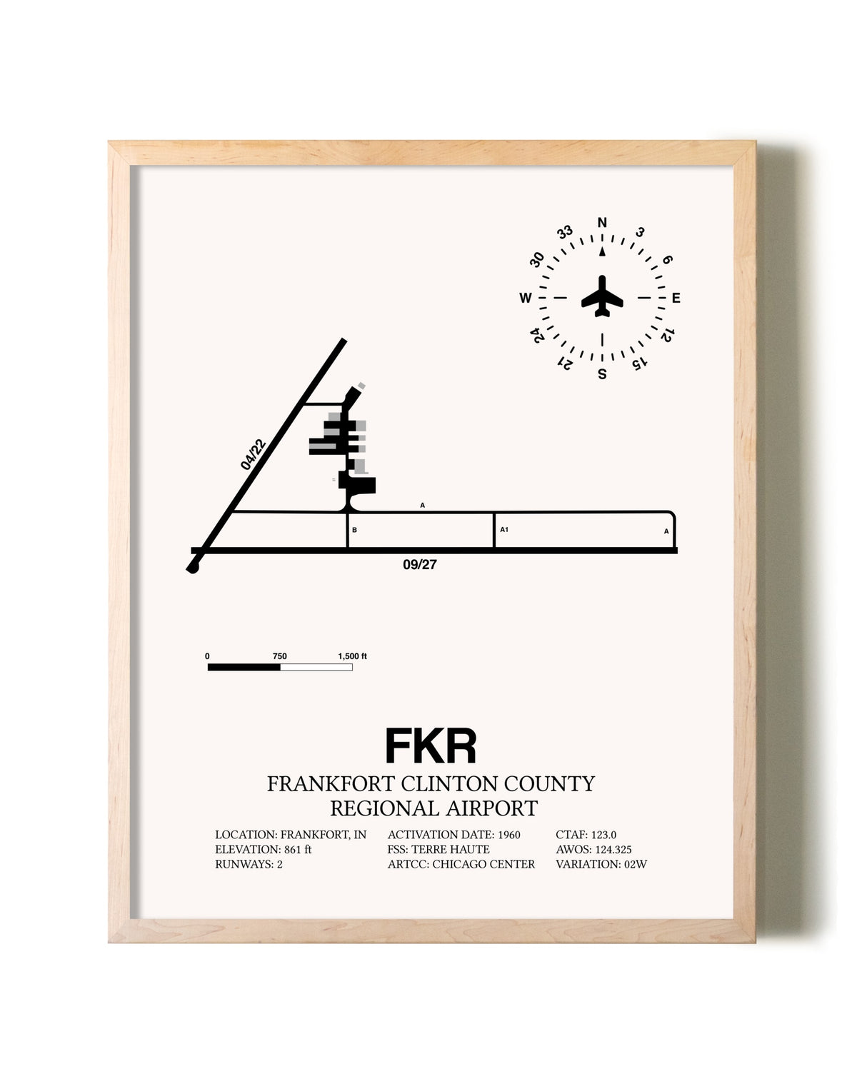 Frankfort Clinton County Regional Airport framed wall art in white frame