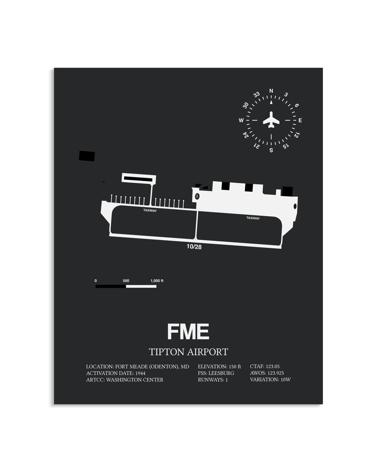 Gray Framed Tipton Airport layout wall art poster