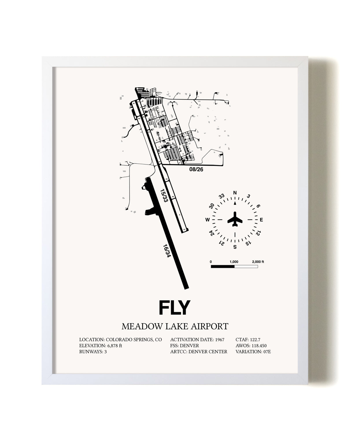 Meadow Lake Airport airport map poster in oak frame