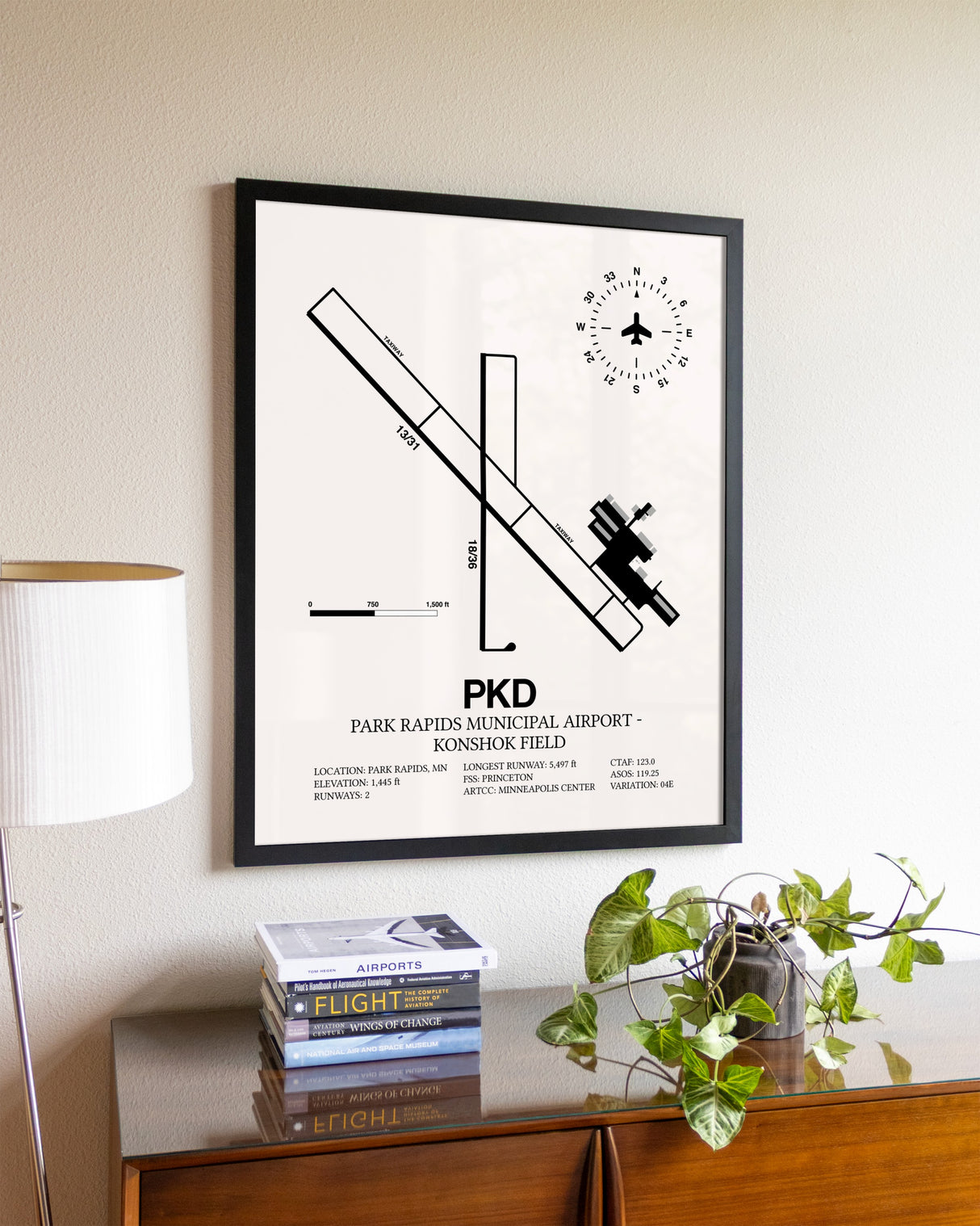Park Rapids Municipal Airport-Konshok Field aviation wall décor in black wood frame