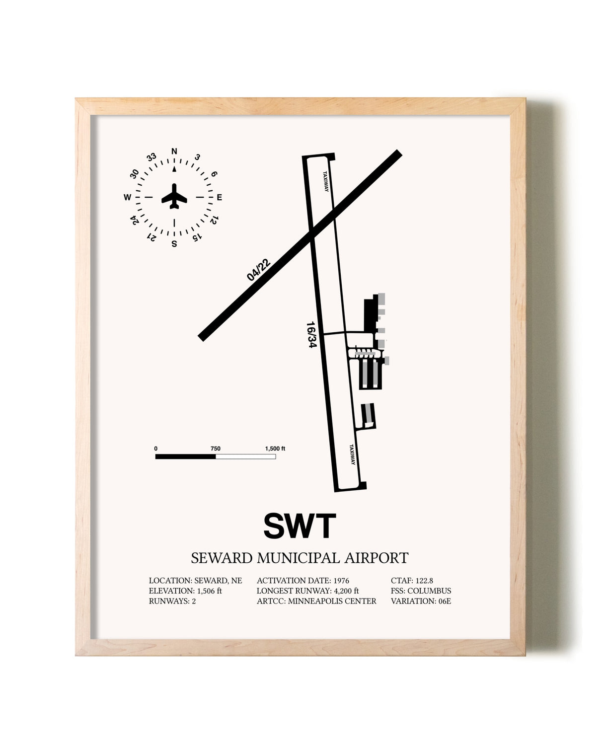 Seward Municipal Airport framed wall art in white frame
