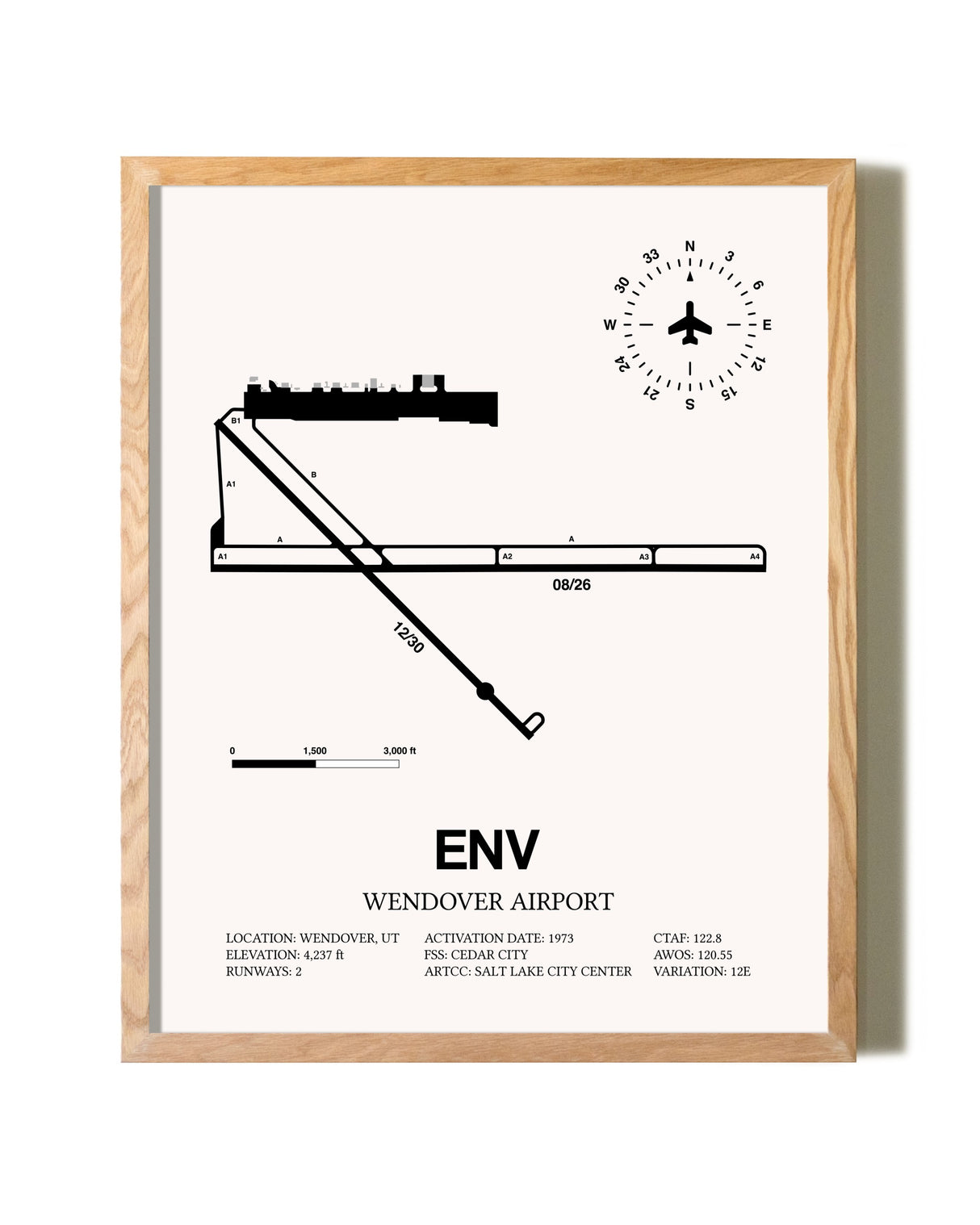 Wendover Airport framed print in natural wood frame