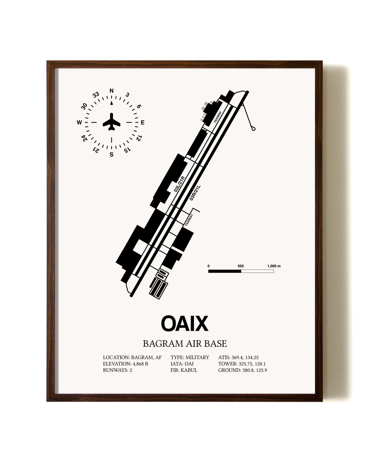 Bagram Air Base aviation print in walnut frame