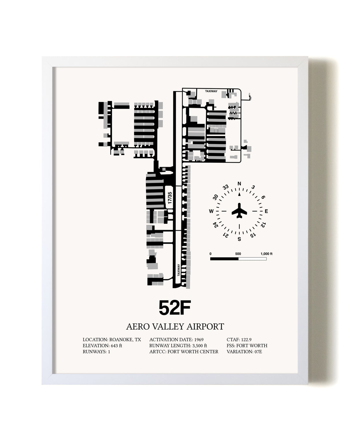 Aero Valley Airport airport map poster in oak frame