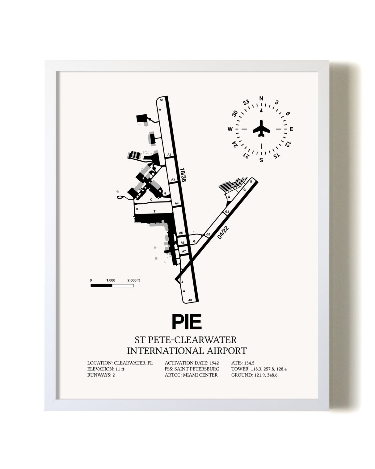 St. Pete-Clearwater International Airport airport map poster in oak frame