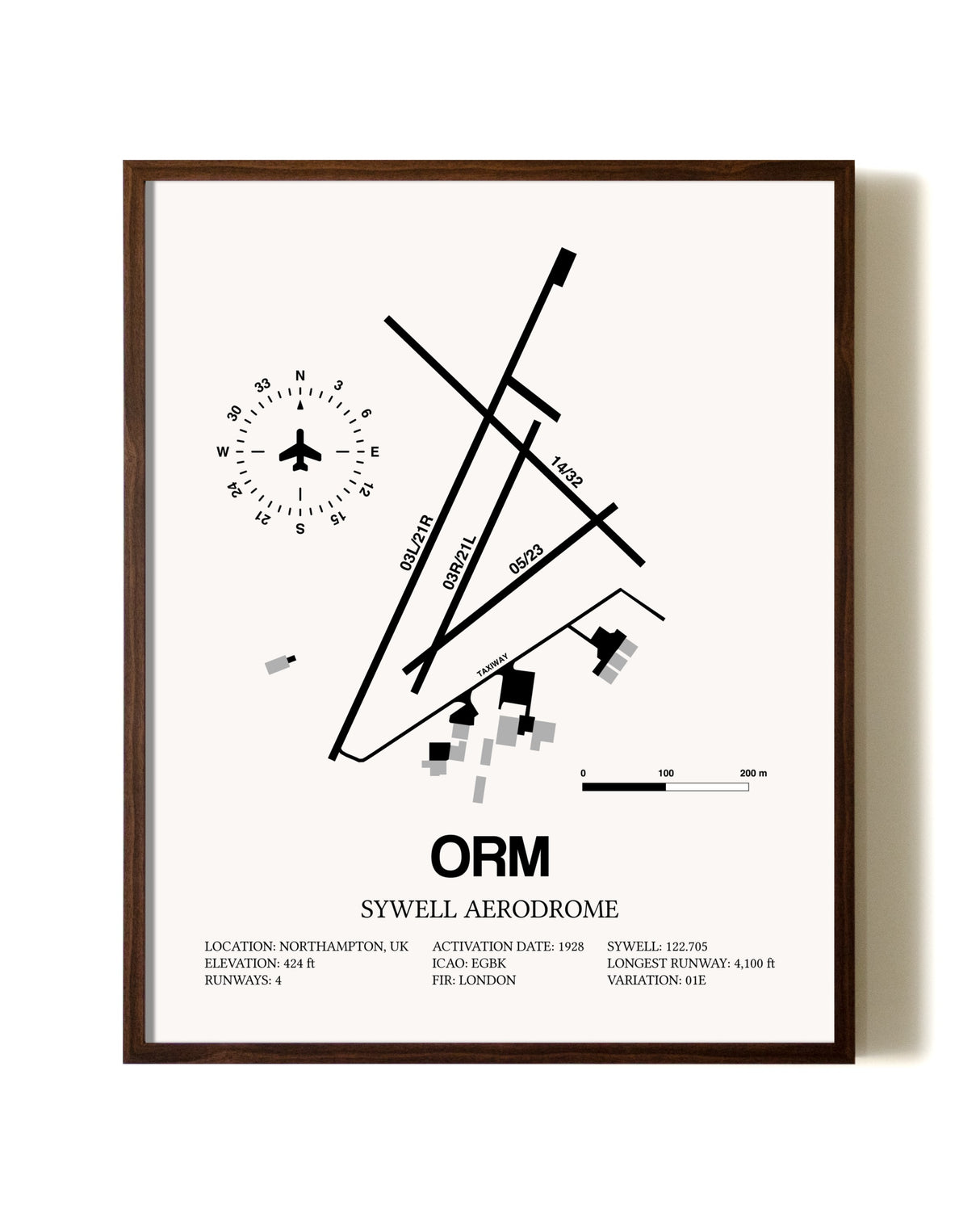 Sywell Aerodrome aviation print in walnut frame