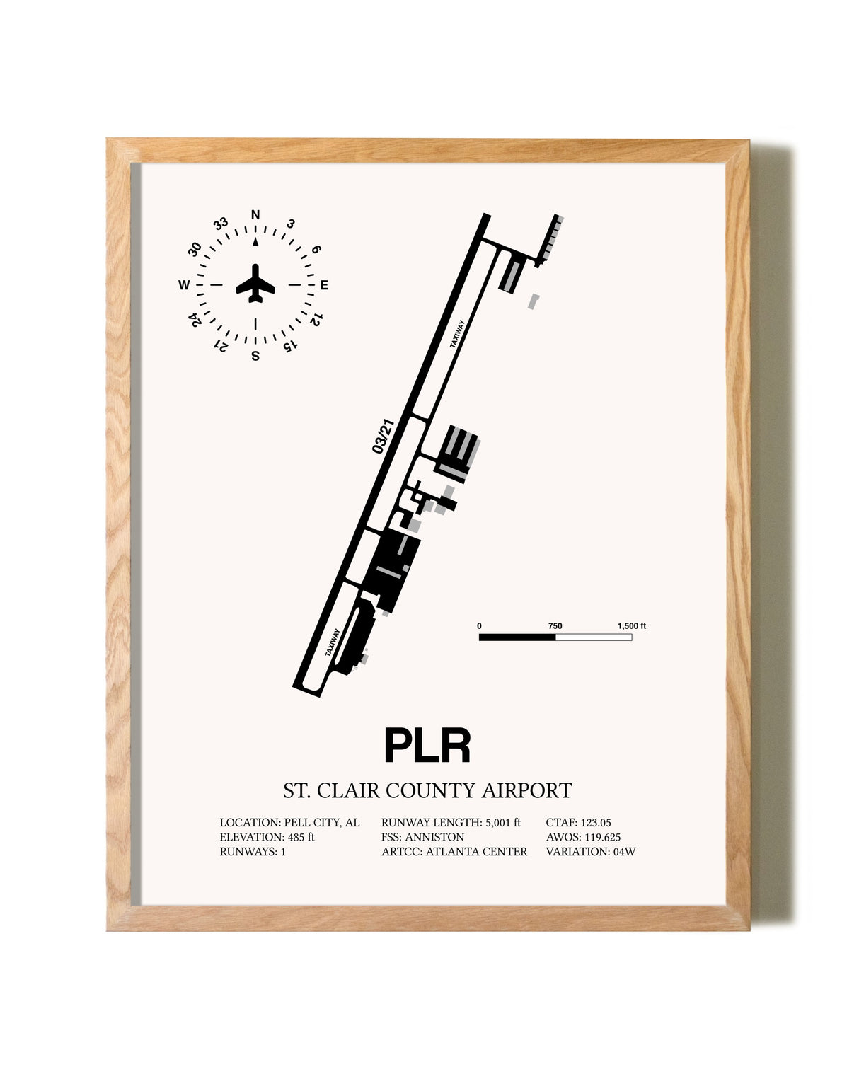 St. Clair County Airport framed print in natural wood frame