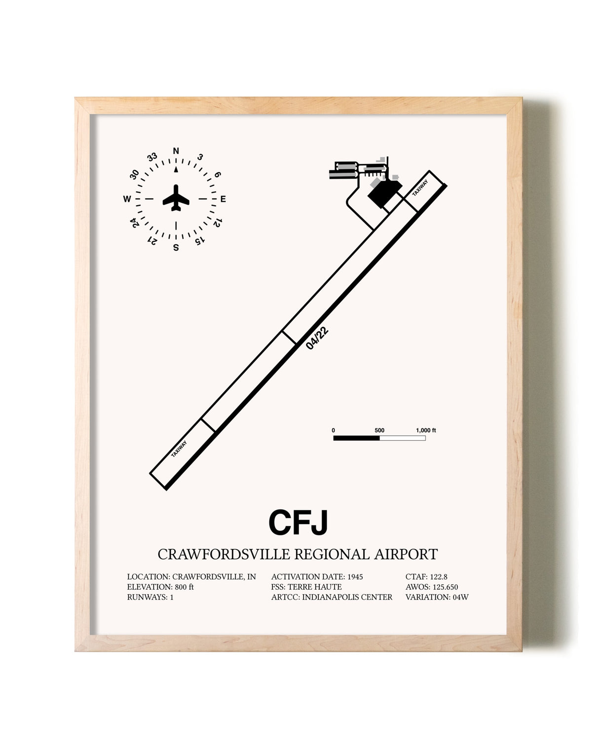Crawfordsville Regional Airport framed wall art in white frame