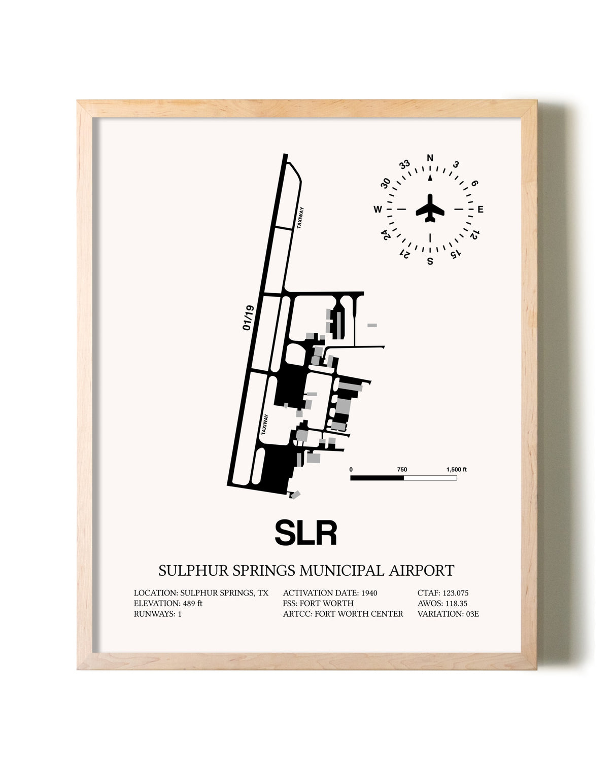 Sulphur Springs Municipal Airport framed wall art in white frame